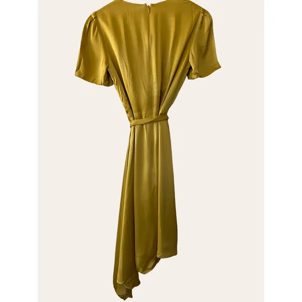Antonio Melani Layla Satin Faux Wrap Asymmetrical Bright Olive Dress Size 0 - Image 3