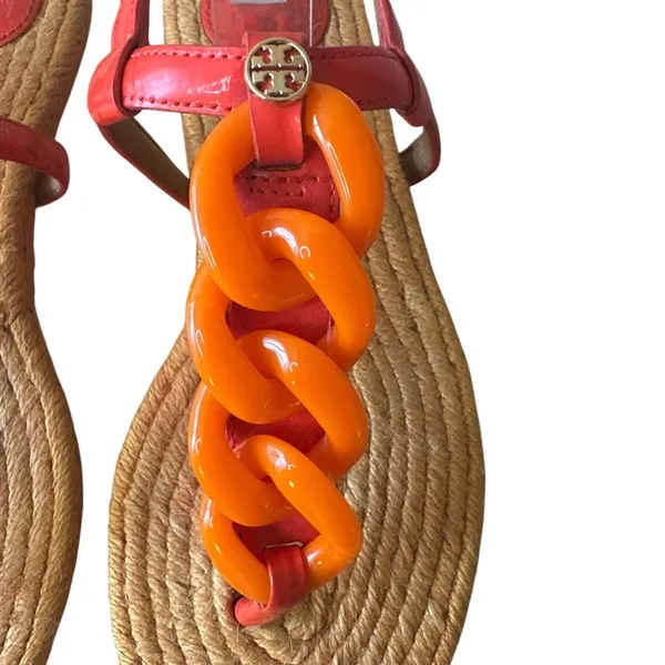 Tory Burch Everly Chain Link Espadrille‎ Sandals Orange Red 7 - Image 10