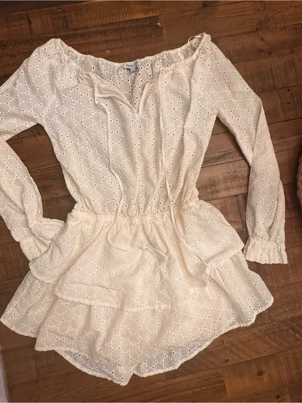 PAOLITA Eyelet Tiered Long-Sleeve Mini Dress - Image 3