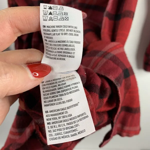 American Eagle Size XS Shirt Dress Red Flannel Plaid Button Front Long Sleeve - Image 7
