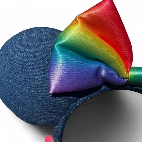Disney Parks Pride Minnie Ears Denim Rainbow Bow Embroidered Authentic - Image 7