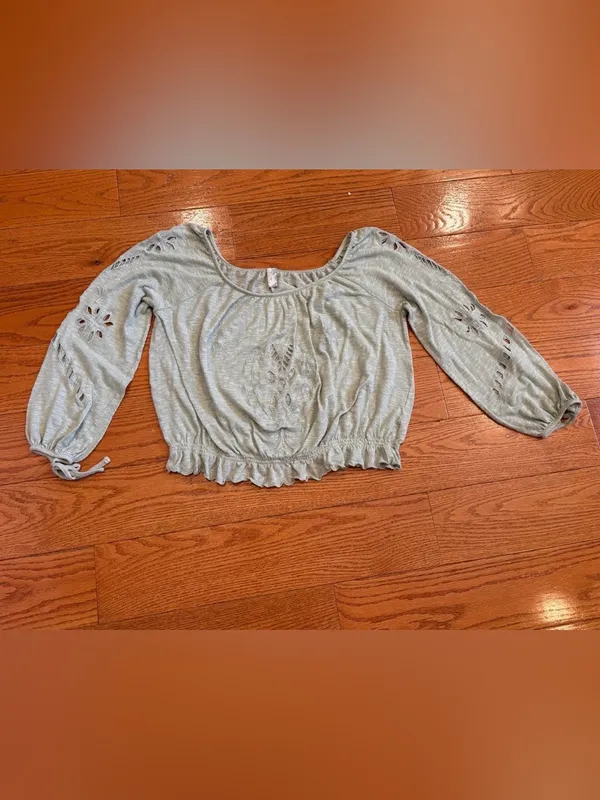 Free People Light Mint Green Peasant Crop Top Boho Cottagecore Small - Image 2