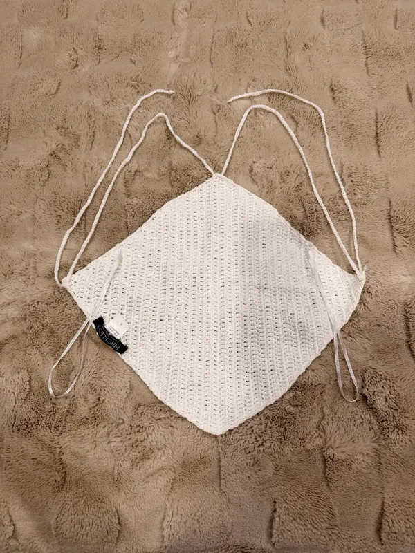 Crochet Top Rhombus Diamond Tie Back Backless Boho Beach Vacation Swim Cover Up - Image 5
