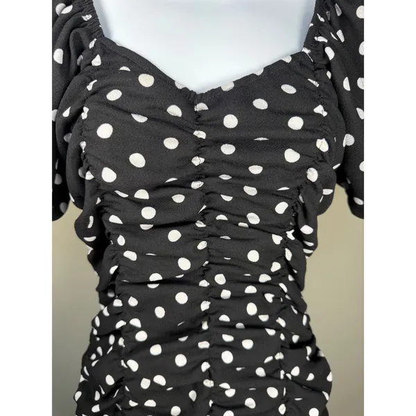 Zara Ruched‎ Polka Dot Puff Sleeve Mini Dress Cottagecore Size S - Image 4