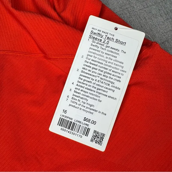 Lululemon Swiftly Tech 2.0 Short Sleeve Short Womens Size 16 Love Red NWT - Image 9