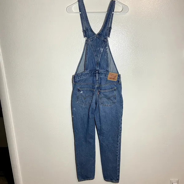 Levi's Bib Overalls Jeans 100% Cotton Adjustable Distressed Straight Med Wash XS - Image 8