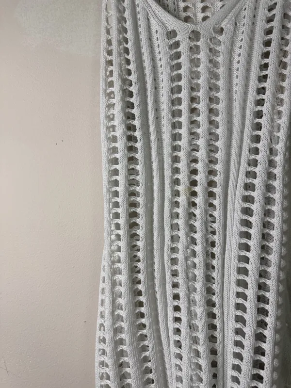 Women’s White Crochet Knit Sleeveless Dress - Image 2