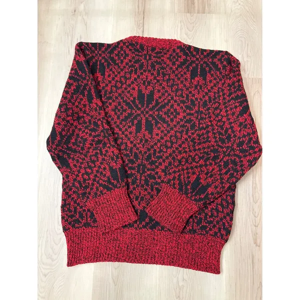 Unisex VTG Red/Black Geometric Pattern Wool Blend‎ Sweater Medium Made USA - Image 8