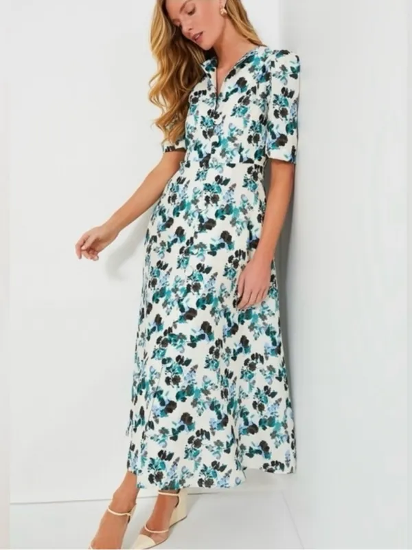 Tuckernuck Blue‎ Blooms Linen Maxi Dress Size XS Floral Coastal Vacation - Image 2