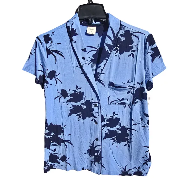 Soma -1969 NWT Cool Nights Pajama Top Blue Floral Short‎ Sleeve Shirt Medium - Image 2