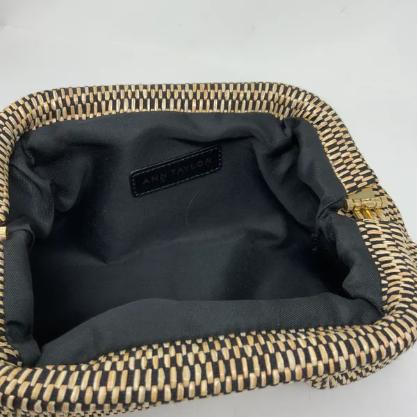 Ann Taylor Woven Weave Straw Black Neutral Snap Open Clutch Purse Bag - Image 4