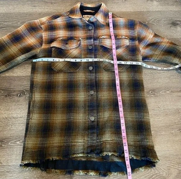 Free People Anneli Plaid Shirt Jacket Shacket Size Small Navy Tobacco - Image 12