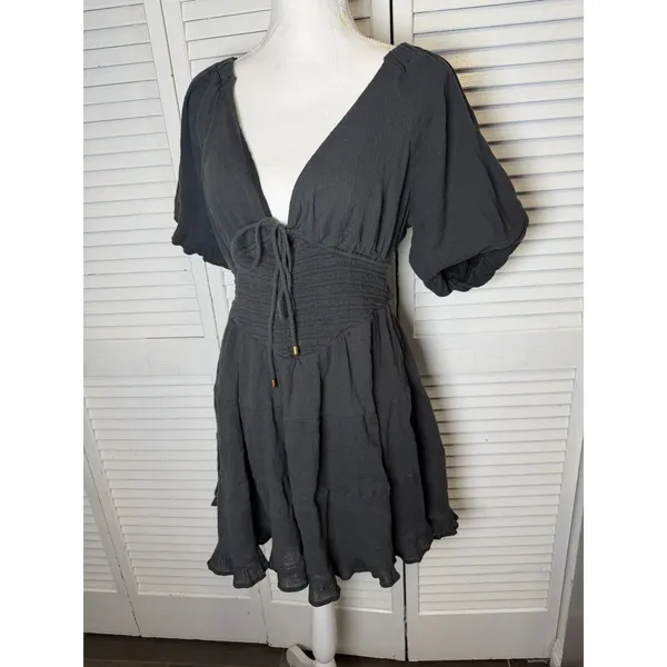 Free People Women's Perfect Day Cotton Mini Dress Black size Medium Open back - Image 9
