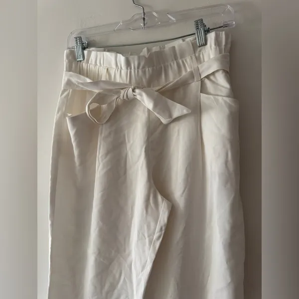 NEW!‎ Zara TRF White Paperbag Tie Belt Straight Leg Pants With Pockets - Image 2