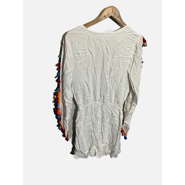 Venus Dress Women XS White Tassel Trim V-Neck Boho Beach Festival Summer - Image 5