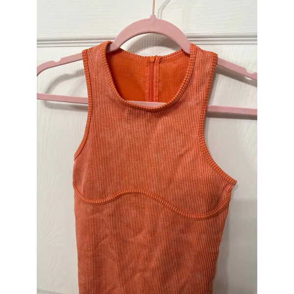 New Mix Orange Ribbed One-Piece Compression Exercise Shorts Suit, L/XL - Image 2