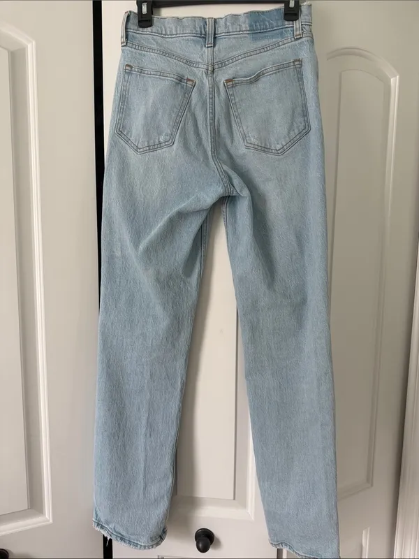 Abercrombie & Fitch Light Blue Straight Leg Jeans with Split Hem - Image 4