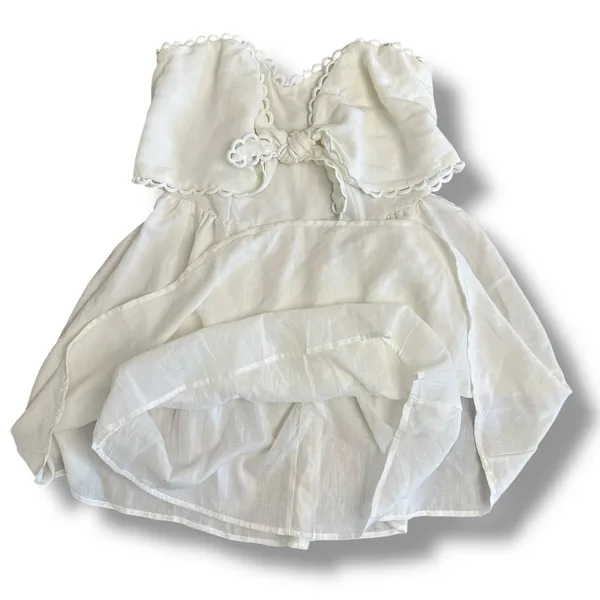 DO+BE White Strapless Sweetheart Mini‎ Dress Medium NWT Tie Front Scallop Trim - Image 5