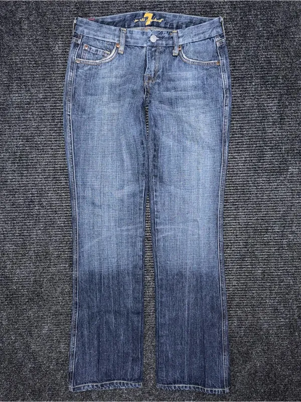RARE VTG 7 For All Mankind Low Rise Pink Bling "A" Pocket Straight Jeans 28 USA - Image 2