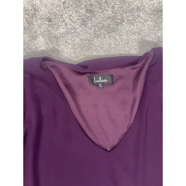 lulus long sleeve knee length dress sheer sleves xl Chiffon Deep Purple - Image 6