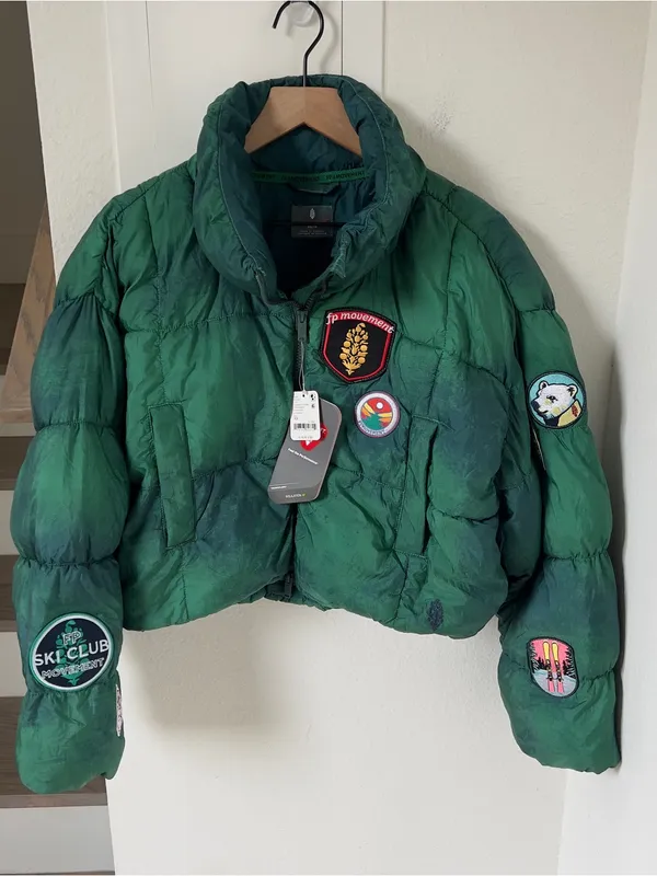 Free People FP Movement In A Bubble Patch Puffer Jacket Coat Evergreen Patch NWT - Image 3