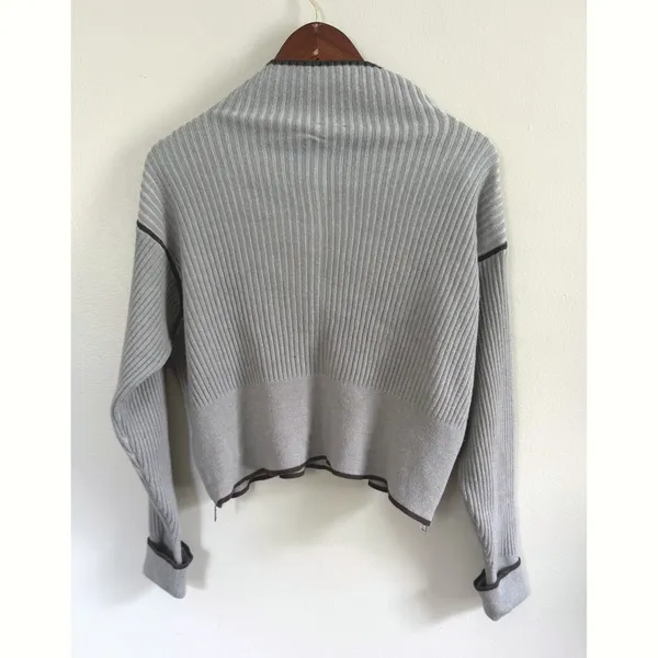 Varley Women's‎ Hagen Grey Ribbed Mock Neck Side Zip Cropped Sweater Sz Medium - Image 3