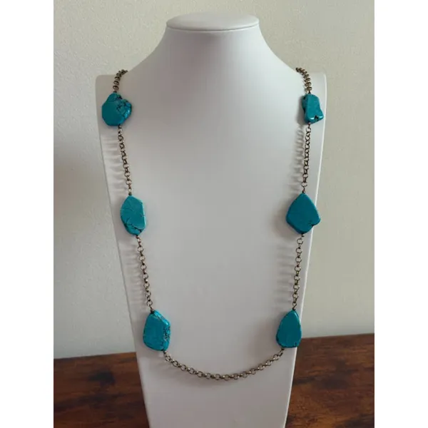 Turquoise and Gold Statement Necklace Blue - Image 2