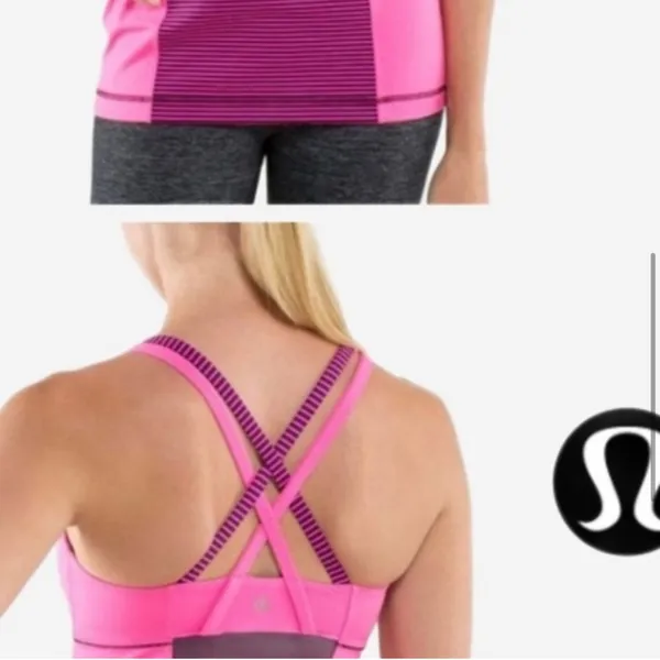 Lululemon Energy Striped Crossback Tank Top Raspberry Glo Built in Bra Size 4 - Image 7