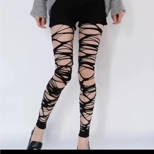 Sexy Black Ripped Fishnet Tights Women Gothic Punk Hollow Out Tight - Image 6