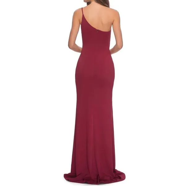LA FEMME nwot wine burgundy colored ONE SHOULDER DRESS 28176 - Image 2