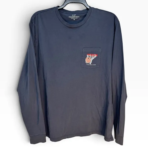 Vineyard Vines Mens XL Navy Blue Basketball Graphic Long Sleeve Pocket T-Shirt - Image 7