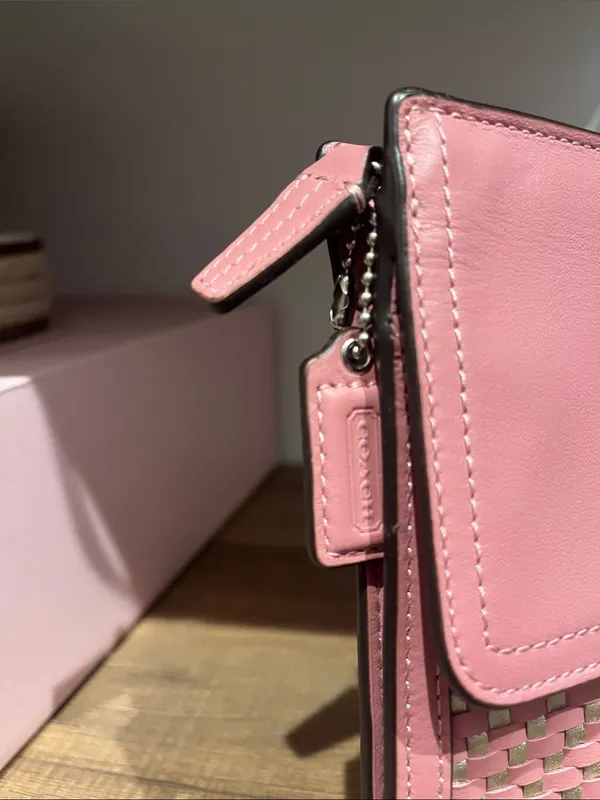 Coach Metallic Woven Leather Clutch Pink & Rose Gold - Image 5