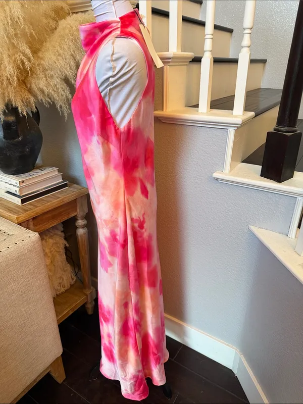 ZARA Tie-Dye Satin Cowl Neck Sleeveless Midi Dress – Size Large - Image 5