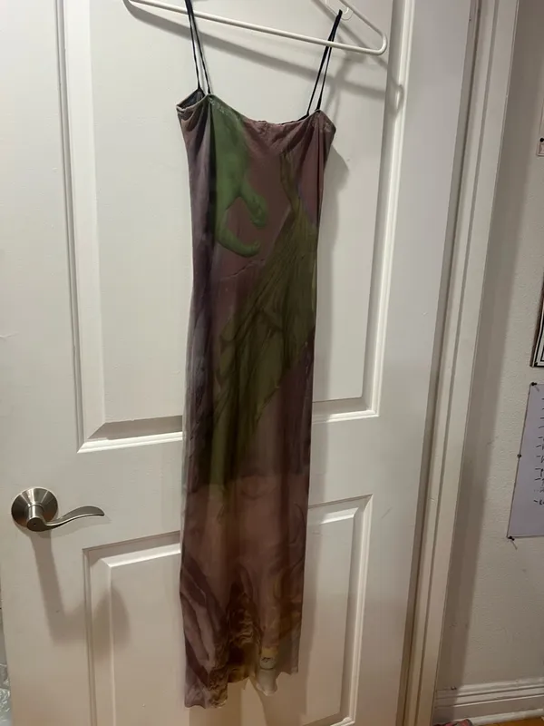 Sheer Marble-Print Maxi Slip Dress in Mauve and Gray - Image 2