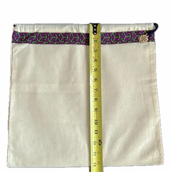 NEW Tory Burch Canvas Drawstring Dust Bag Storage Travel Gold Logo Charm Pull - Image 4