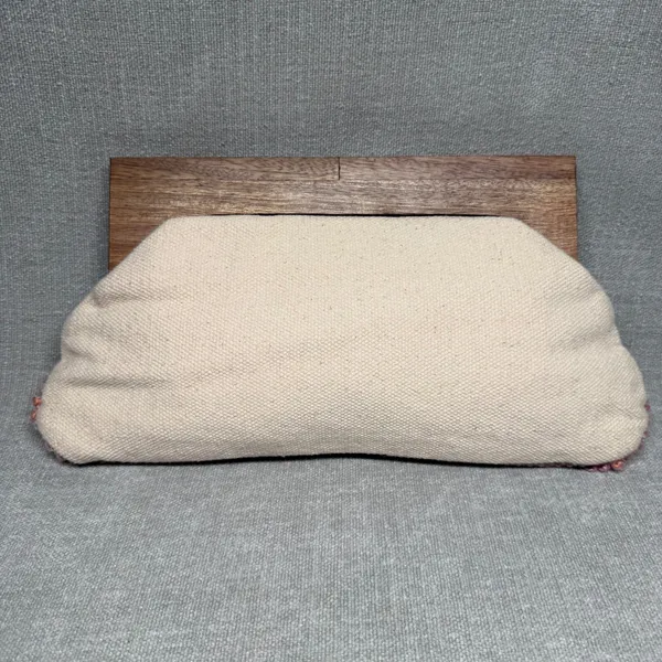 Fabulous MJ New York Knit Sequin Wood Frame Clutch Bag Pink Cream‎ Boho Unique - Image 2