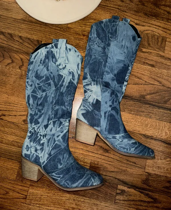 SheIn Western Tie-Dye Denim Boots - Image 3
