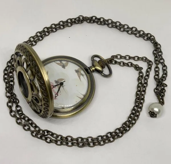 Bronze tone Pocket Watch by Plunder "Choose Happy" quartz analog 46mm running - Image 2