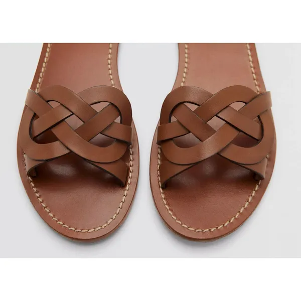 MNG Mango Brown Leather Intertwined Strap Sandals Casual Everyday EU 39 US 8.5 - Image 3