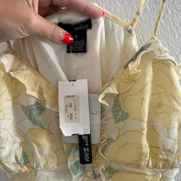 NWT Y2K Kenzie silk yellow rose ruffle cami tank top - Image 3