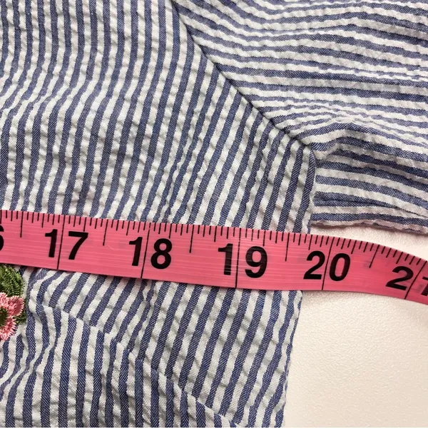 Granny‎ core button down top embroidered flowers collar blue white cotton blend - Image 6
