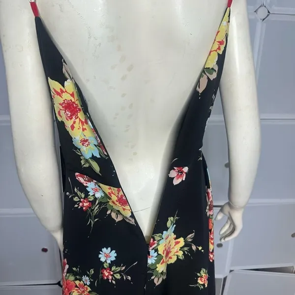 Lulu’s Go Fleur a Twirl Black Floral Print Handkerchief Midi Dress Size Large - Image 10