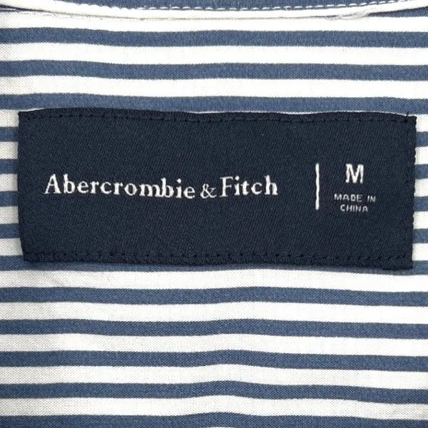Abercrombie & Fitch Medium Viscose Navy Blue White Striped Camp Shirt EUC Office - Image 3