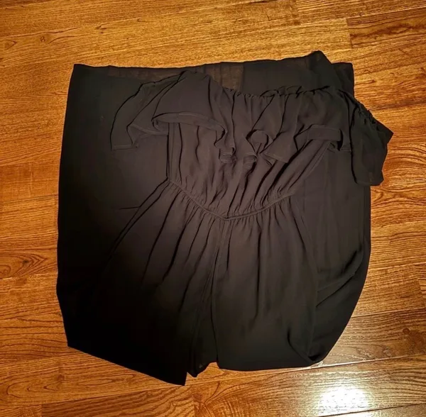 Boutique Off-Shoulder Black Maxi Dress/Romper with Ruffle Neckline - Image 4