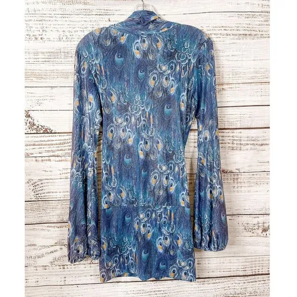 NWOT Savee Laguna Beach Women's Peacock Feather Mini Dress Multicolor Small - Image 11