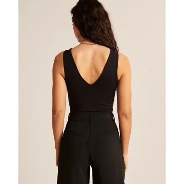 ✨Abercrombie & Fitch Seamless Fabric V- Neck Black Sz Large Bodysuit✨ - Image 4