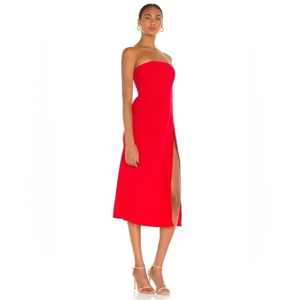 AMANDA UPRICHARD Mandy Midi Dress in‎ Lipstick Red Strapless Sz L - Image 2