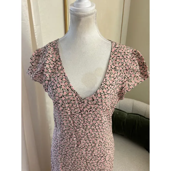 For Love & Lemons Hailey Pink Floral Print Maxi Dress Size‎ Small Slits - Image 3
