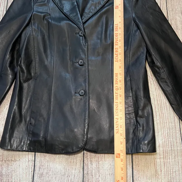 VTG 90s Siena Leather‎ Jacket Womens 12 Black Soft Leather Button Down Biker y2k - Image 6