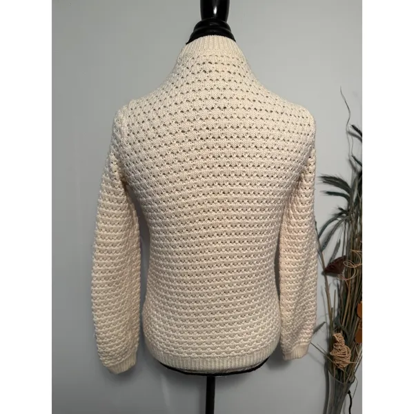 Sézane La Maille Wool Pom Pom Pointelle Cable Knit Sweater Cream XS Mock Neck‎ - Image 4